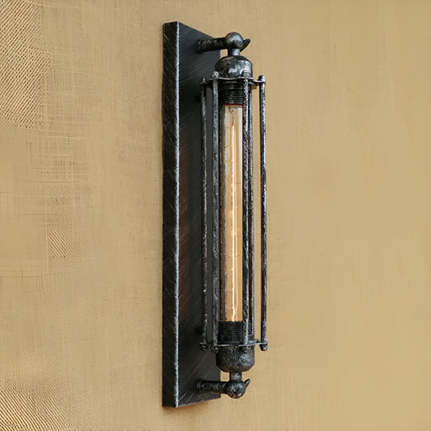 Retro American industrial style iron wall lamp in black, bronze, rust, or silver finish.