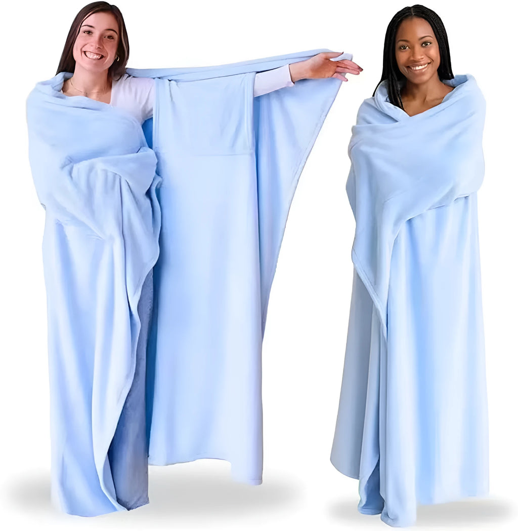 Ladies soft wearable blanket with hood and sleeves in light pink, 200x130cm, for home daily use