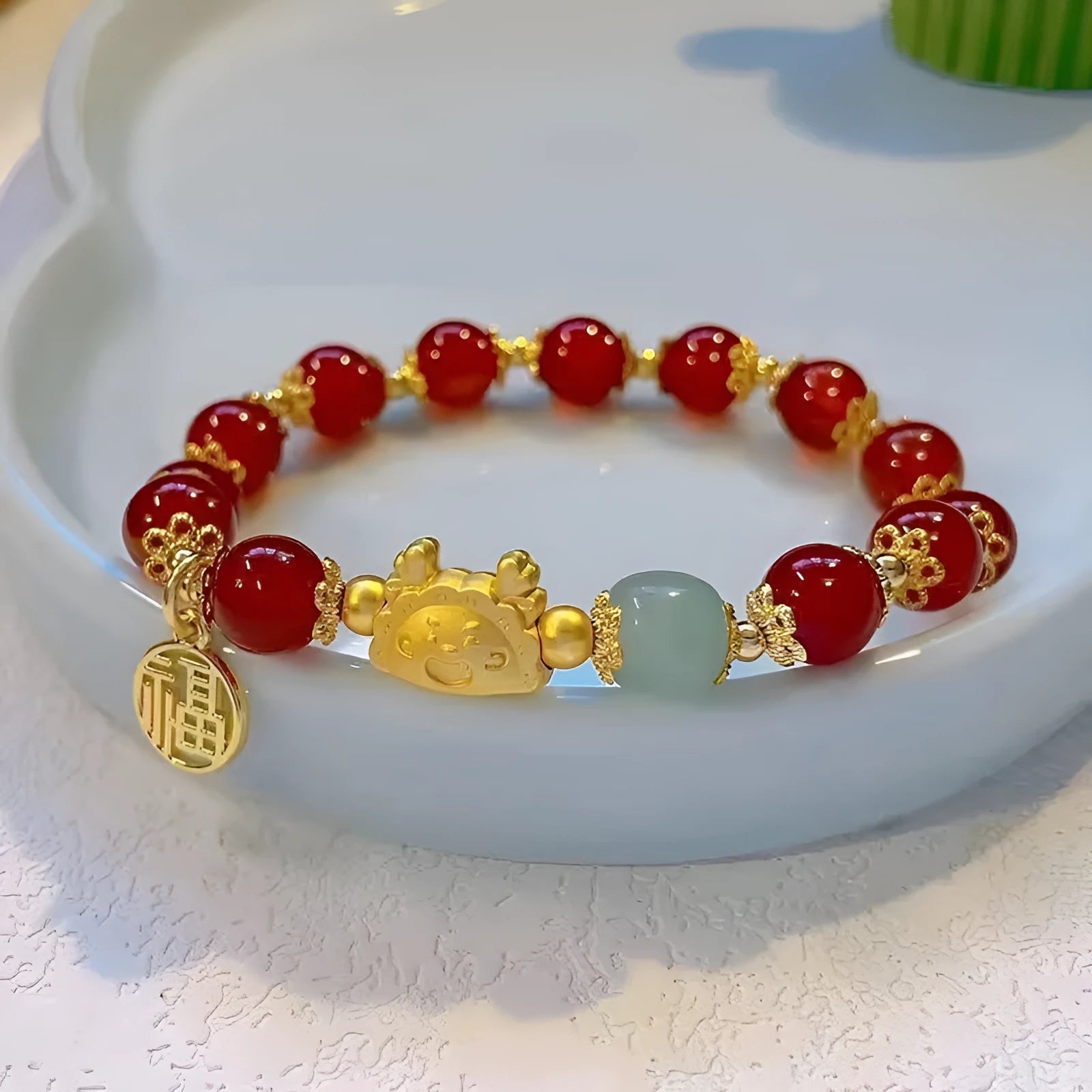 Floral glazed zodiac bracelet for women with electroplated glass beads in classic style