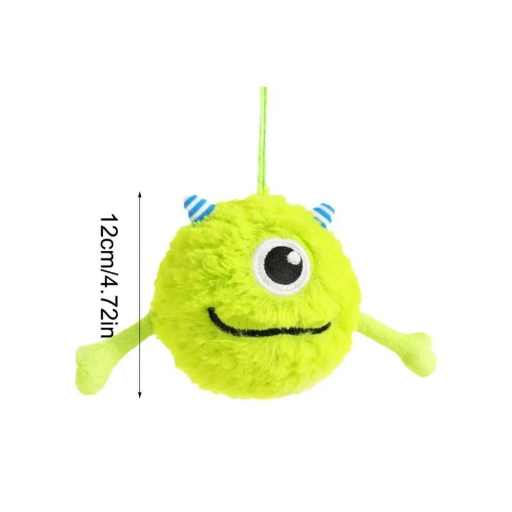 Green interactive dog toy ball with sound activation for puppy teething and dental care