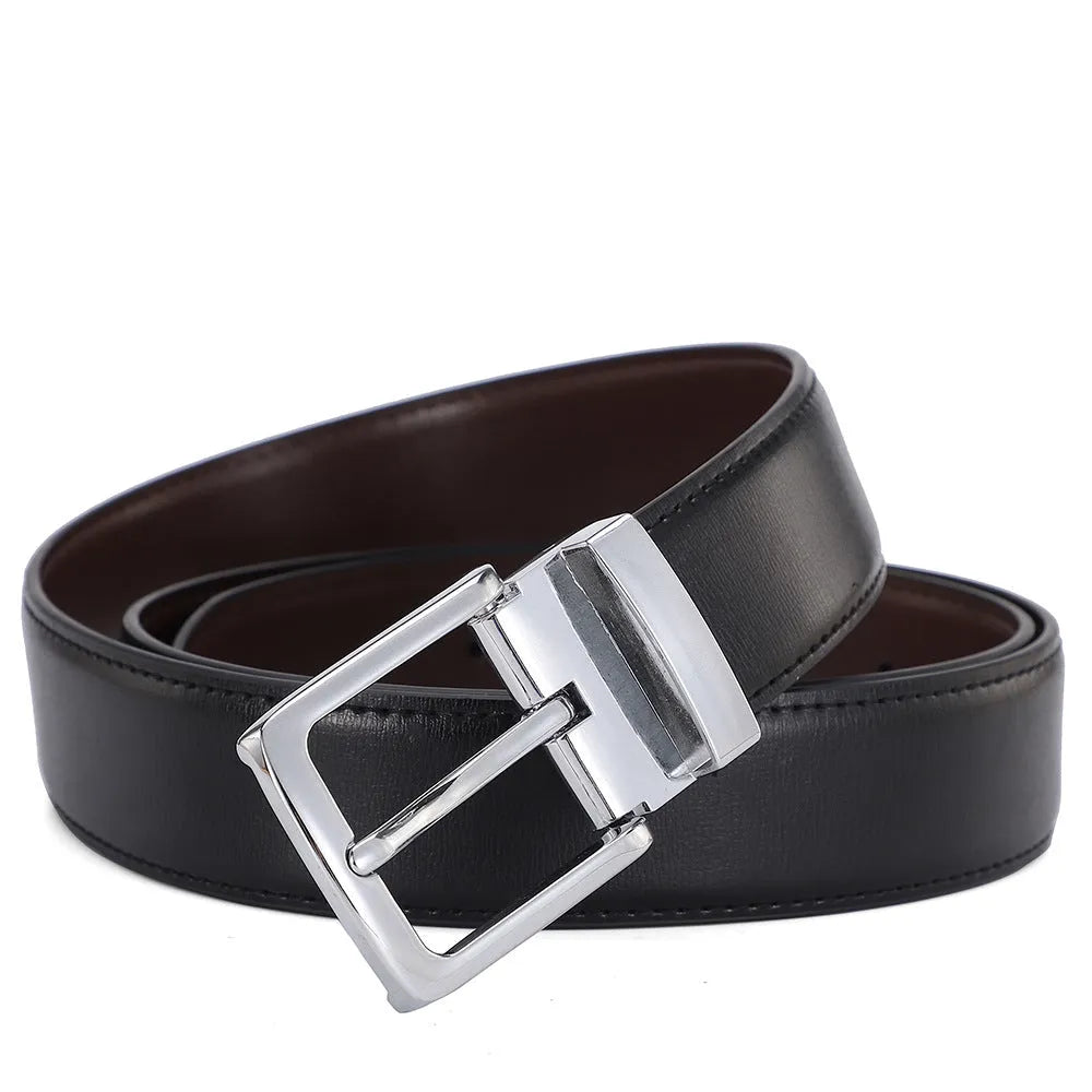 Men's genuine leather belt with alloy pin buckle, 3.3cm width, embossed finish, water drop pattern