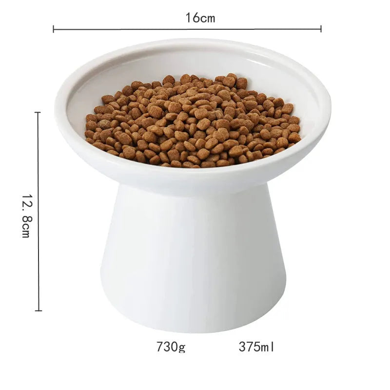 Ceramic elevated cat bowl with 16cm wide shallow design for whisker fatigue prevention