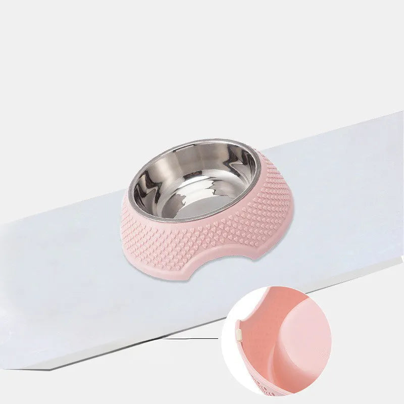 Blue stainless steel pet bowl with weighted non-slip base for cats and dogs