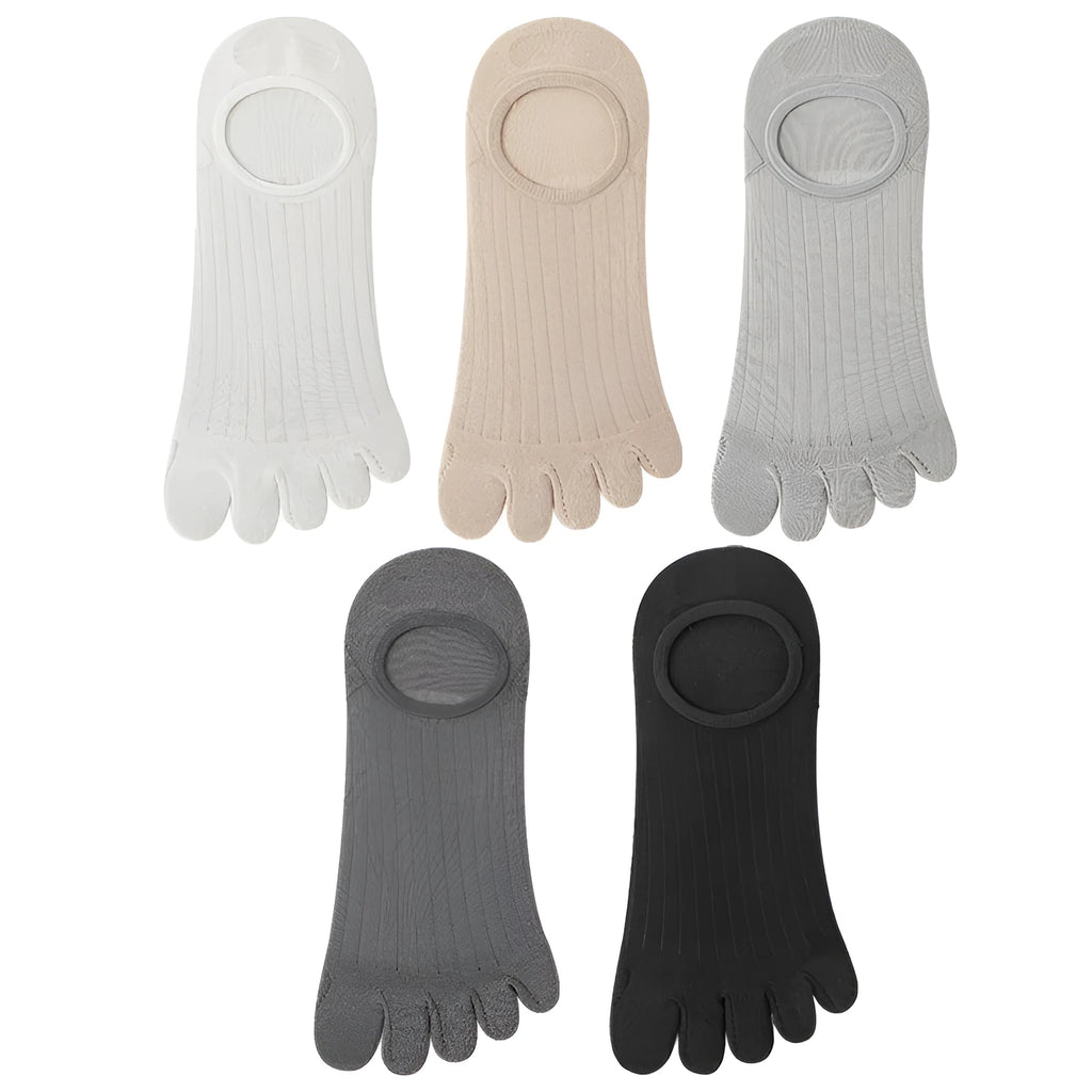 Men's five-finger invisible socks in modal and cotton fabric, shown in khaki colour.