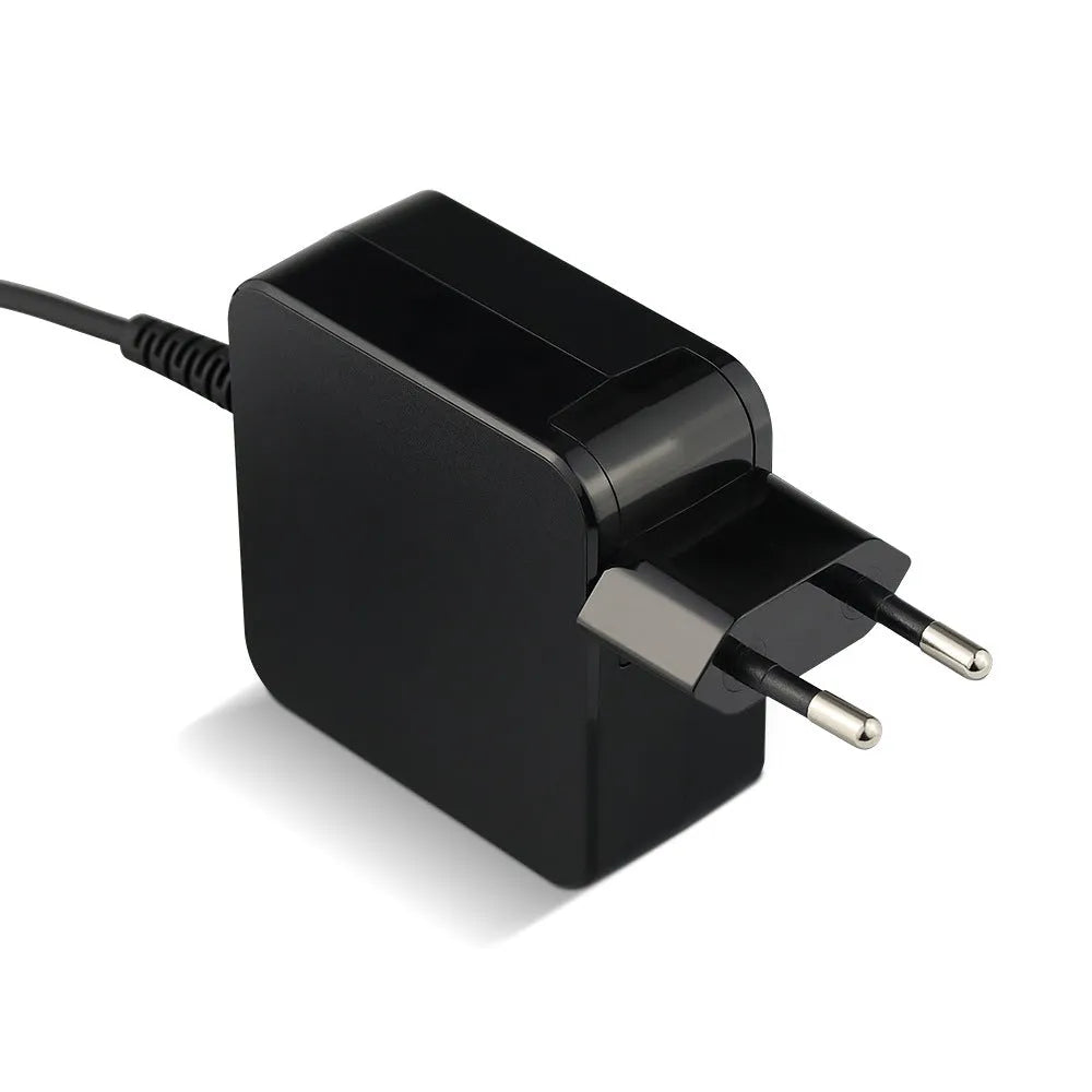 Black 45W laptop power adapter with US plug and attached charging cable