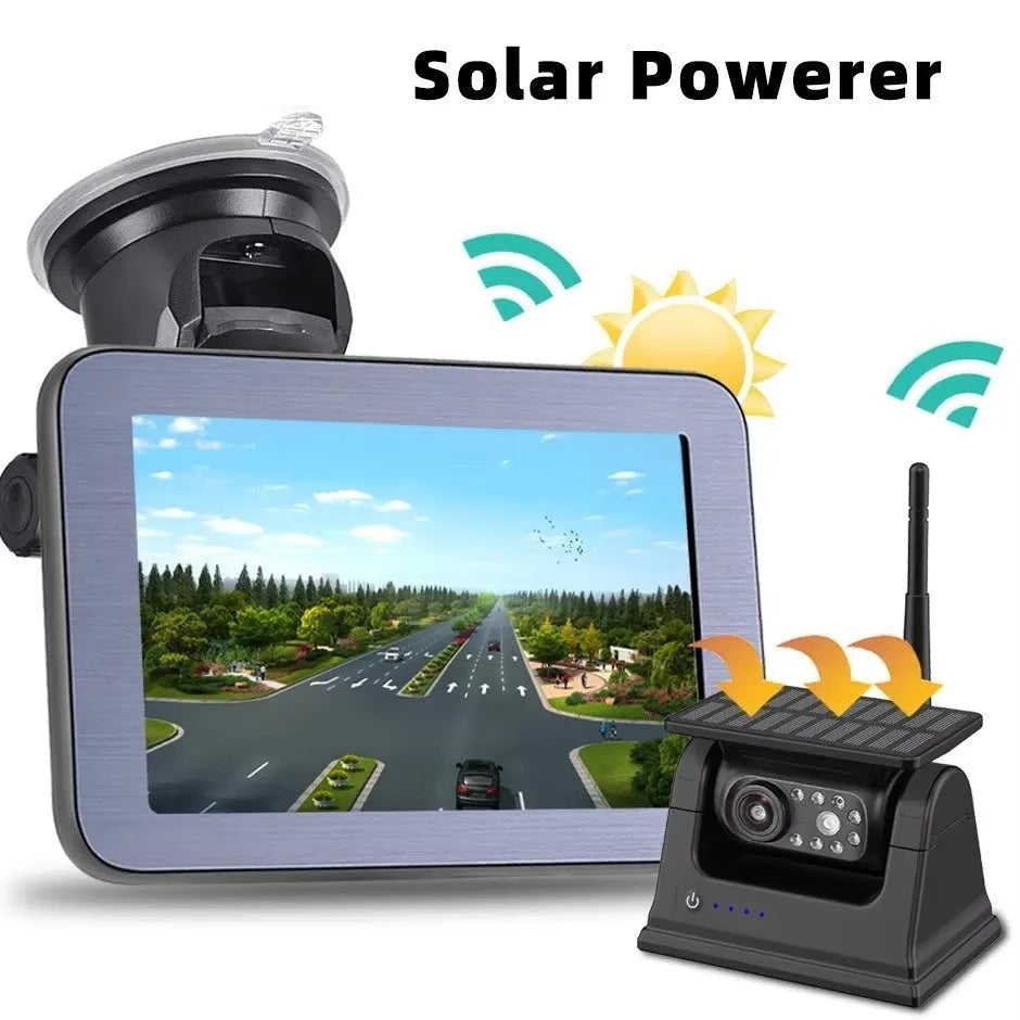 HD wireless solar magnet rearview camera with AHD 5-inch rear view monitor for cars and trucks