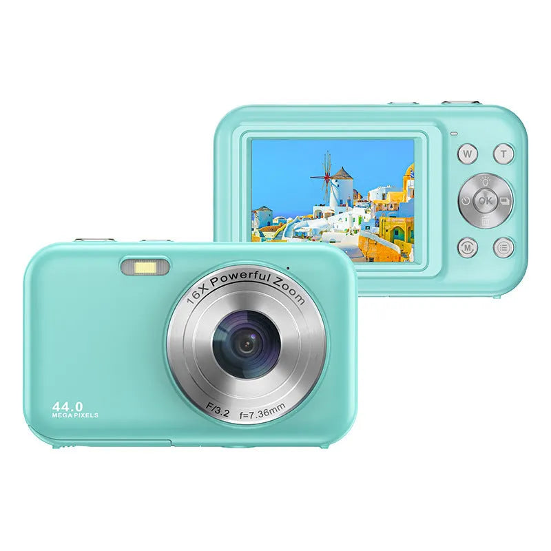 Children's digital camera in black, green, pink, or purple with 2.4-inch screen and 44MP beauty filter