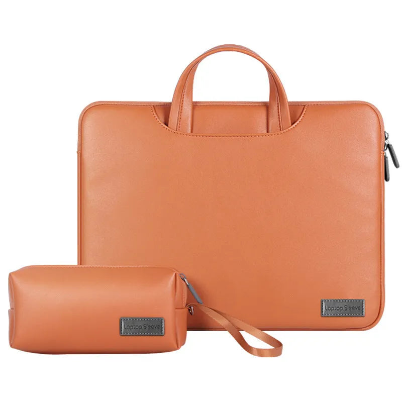 Waterproof PU laptop bag in black with accessory bag and shoulder strap for 15.6 inch laptop