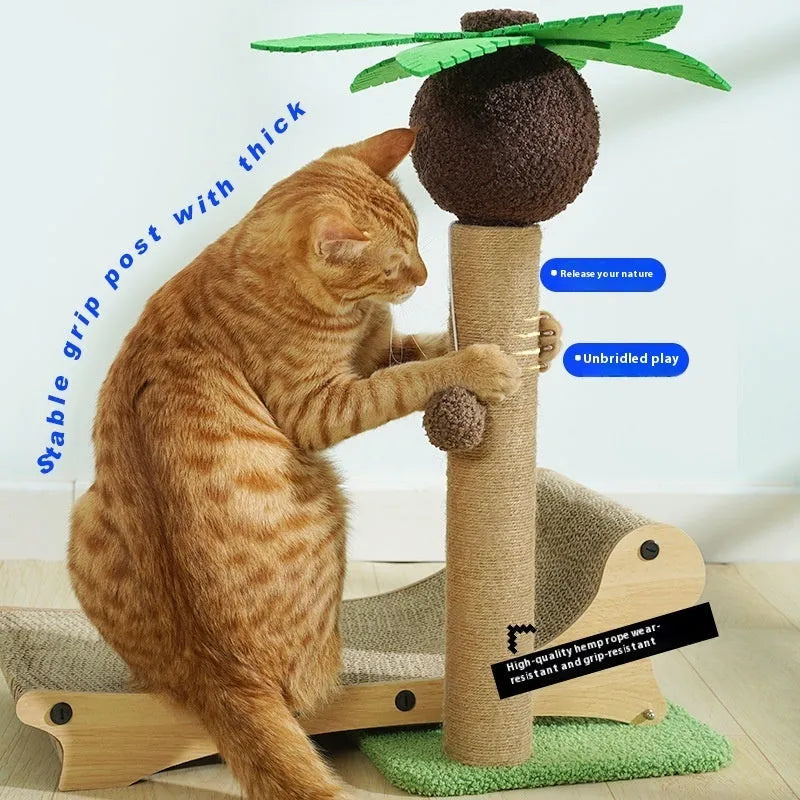 Wooden beach chair cat climbing frame with hemp mat scratch board as multifunctional pet bed