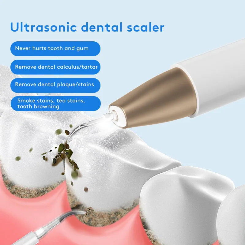 Gold ultrasonic tooth cleaner for stain and tartar removal oral care device