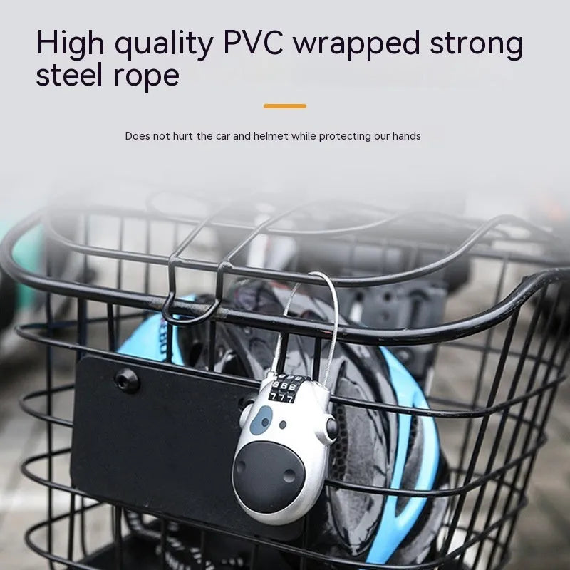 Cow lock retractable wire rope helmet lock with chain in black and silver options