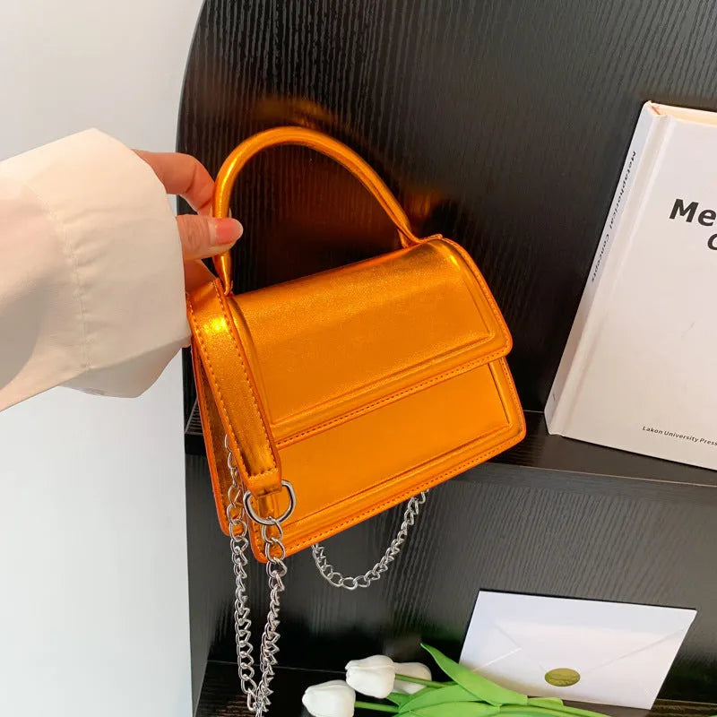 PU leather retro crossbody shoulder bag in horizontal square shape with sewing line details