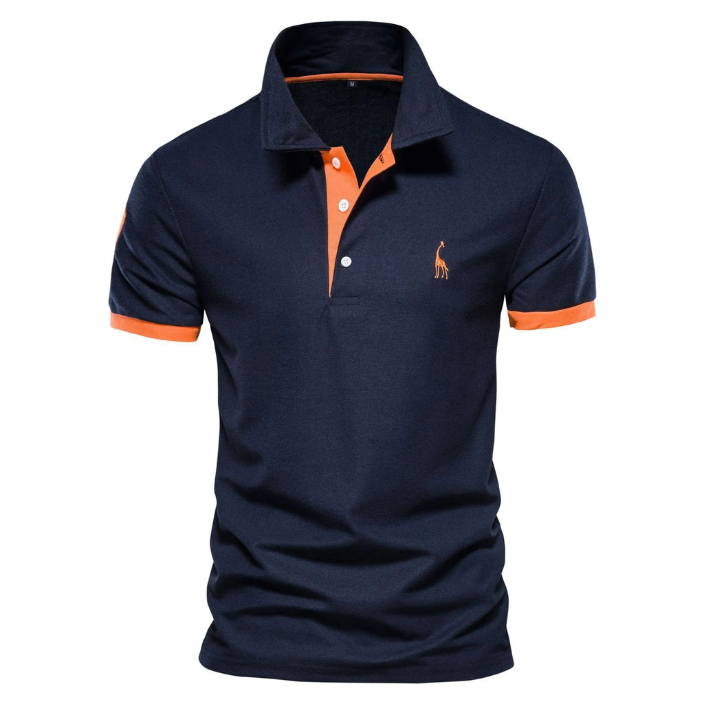 Men's slim fit T-shirt with embroidered deer design on chest, shown in multiple colour options