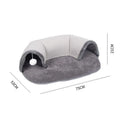 Oval cat nest tunnel in black and grey plush artificial leather and cotton velvet for indoor cats