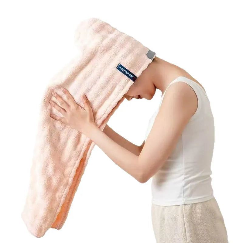 Thickened coral fleece soft absorbent one-piece tie-dye hair towel in gray, 25x75cm bubble velvet dry hair cap