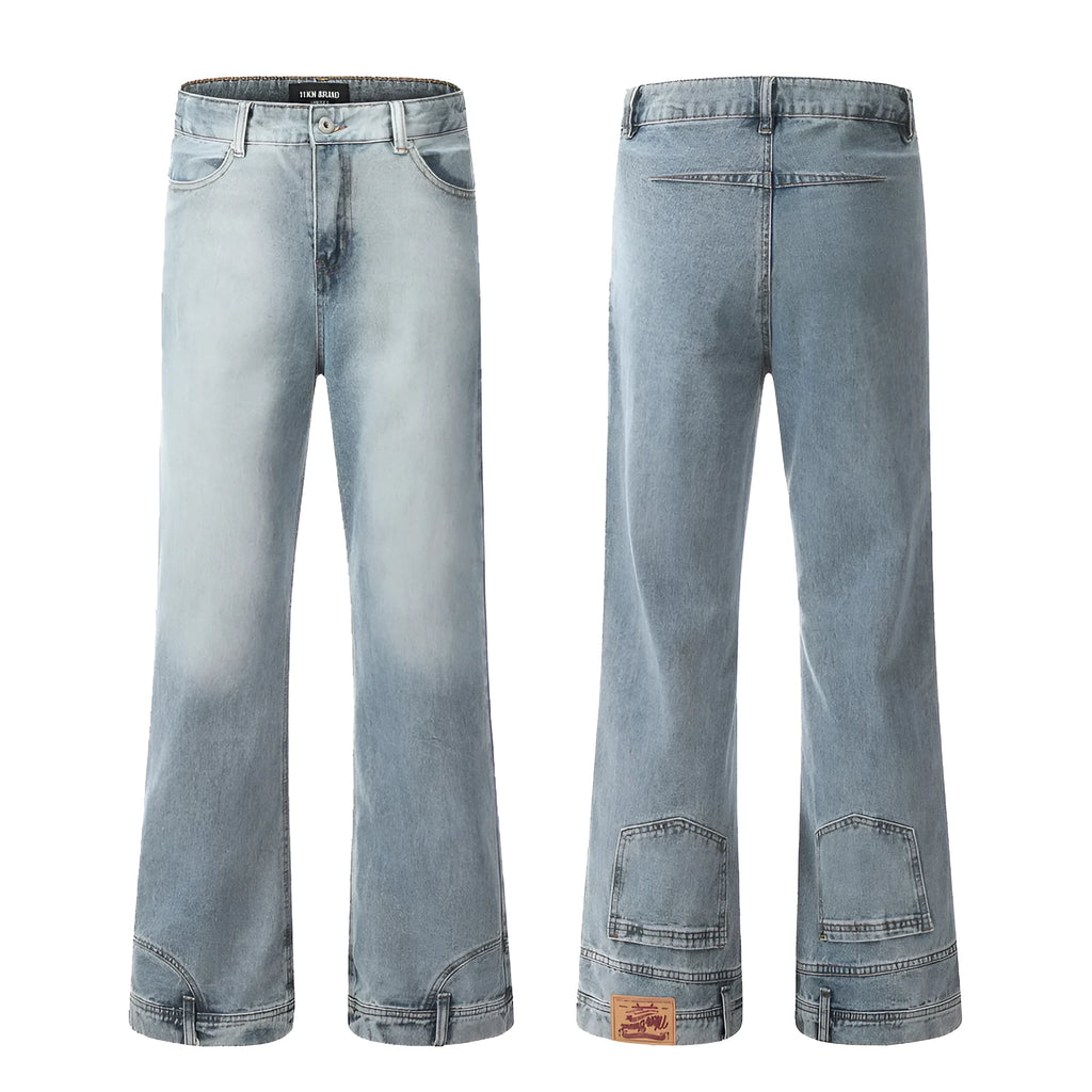 Men's blue cotton denim reverse wear jeans with mid-waist cut, size range S to XXL