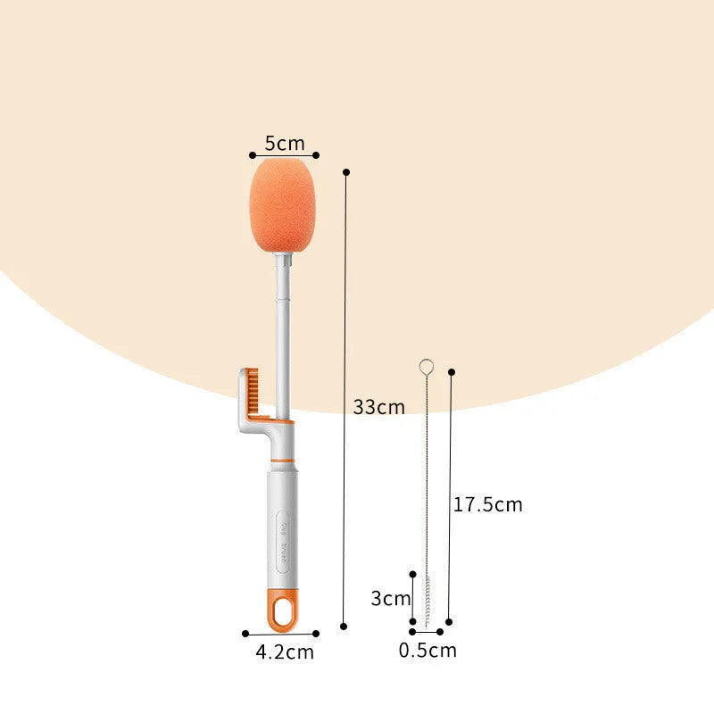 Long handle plastic cup brush in orange for cleaning tall bottles and cups
