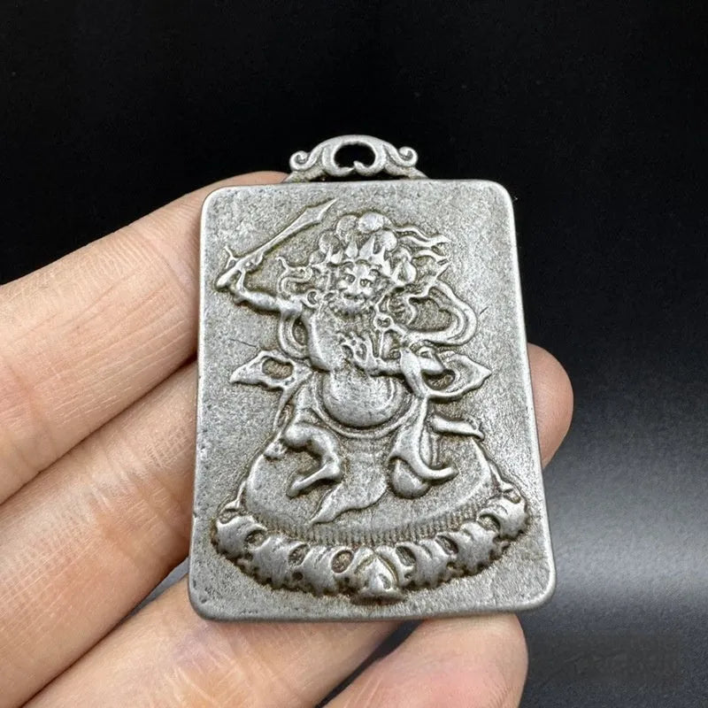 Chinese-style iron hanging pendant ornament with Aryaacalanatha Yamantaka deity geometric design