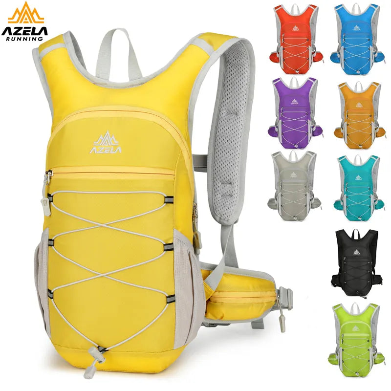 AZELA lightweight hydration backpack with breathable mesh back panel and bungee cord storage