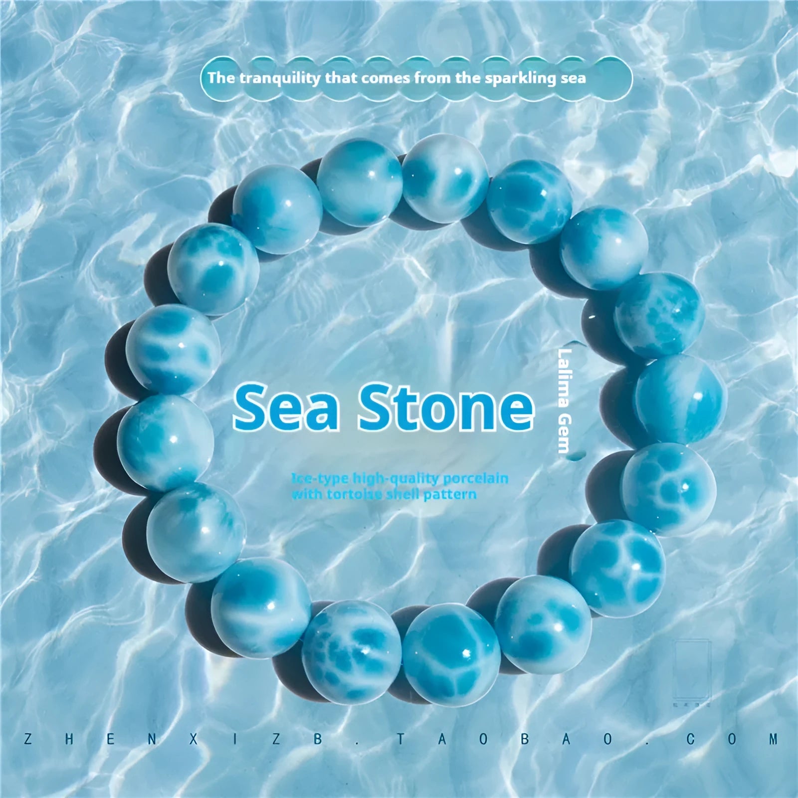Blue bodhi bracelet with natural sea-pattern crystal stones and pearl accents in Maillard style