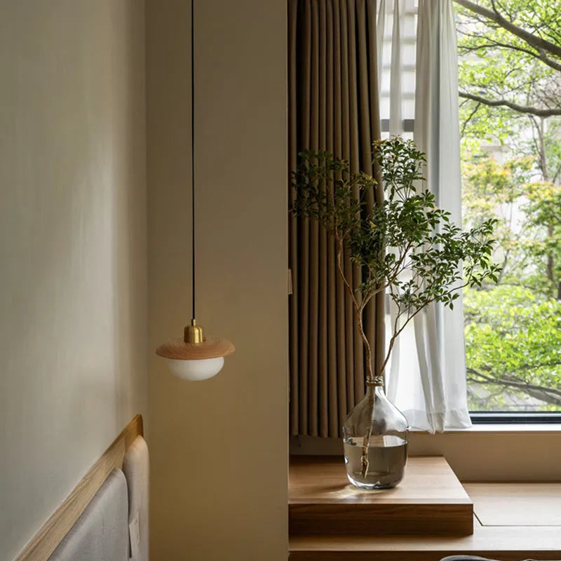 Remote control LED bedside chandelier in black, black walnut or red oak, 220V three-colour ceiling light