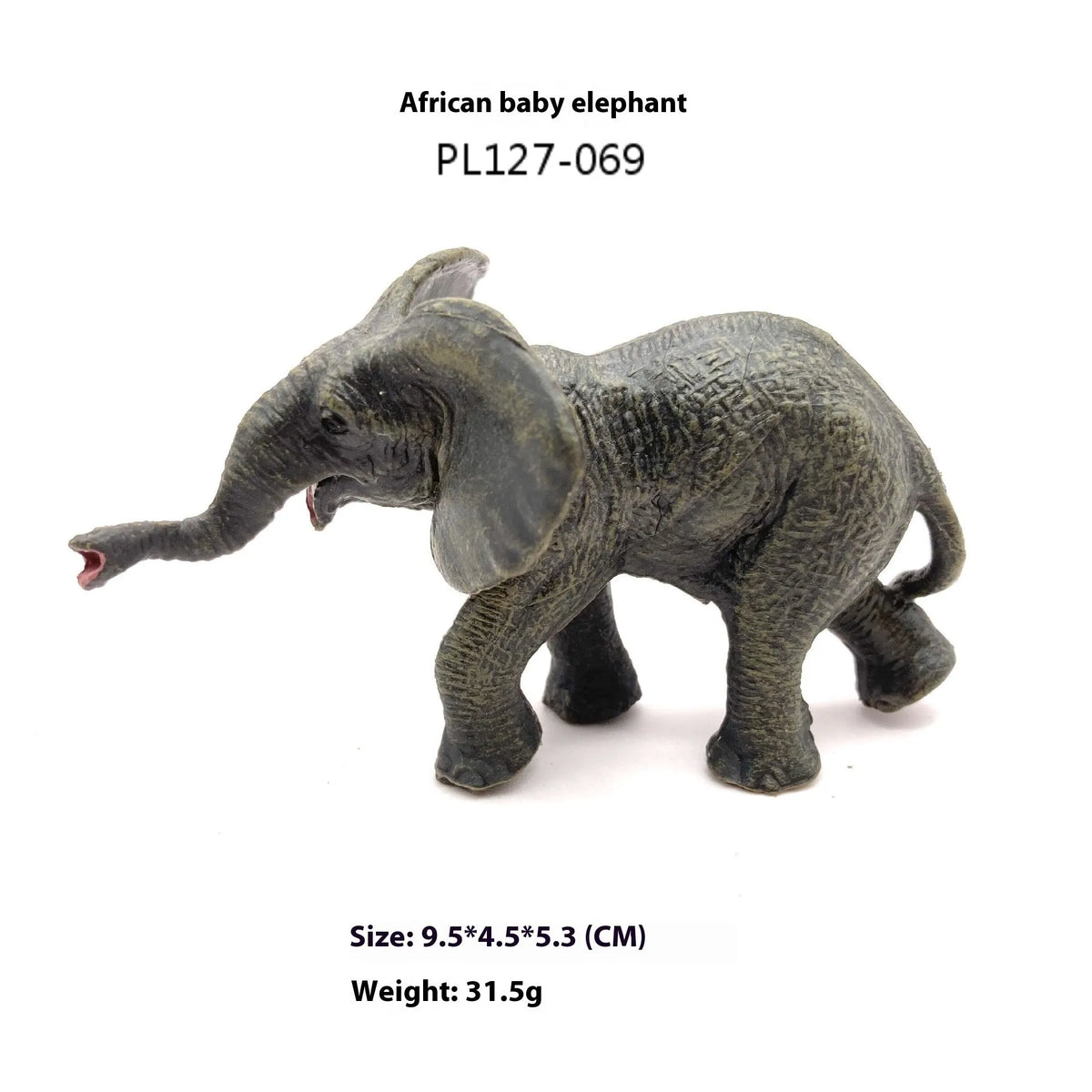 Solid PVC wildlife model replica elephant toy decoration in African and Asian colour options