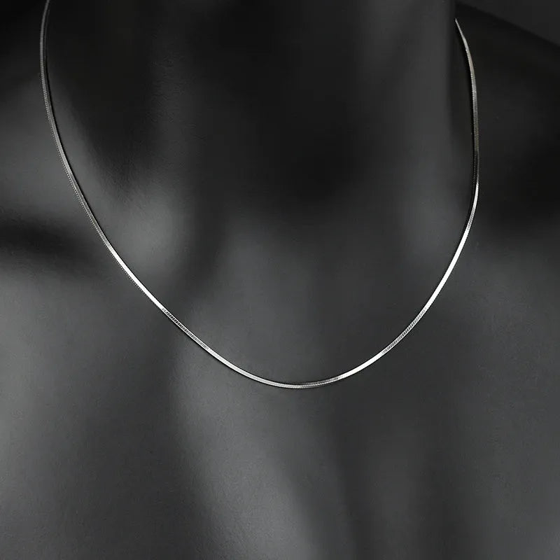 S925 sterling silver plated platinum necklace with fine snake bone chain, unisex 1.5mm width, silver colour