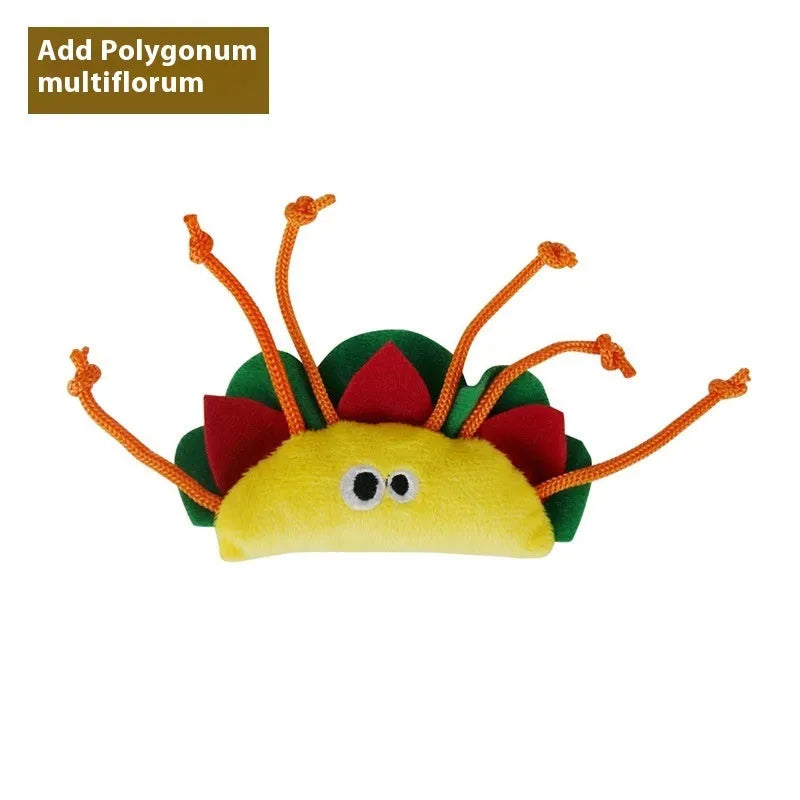 Six food-shaped catnip plush toys: burrito, cone, cucumber, mushroom, pineapple, and pizza designs