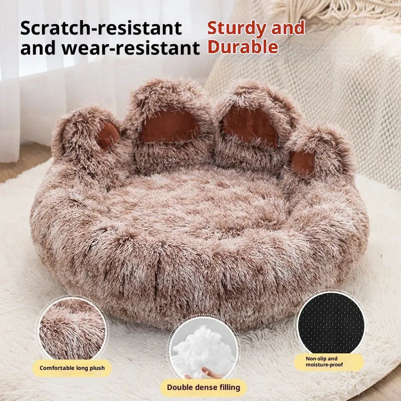 Plush two-color thickened dog bed in double silk gray hand-shaped brush nest style 50cm diameter