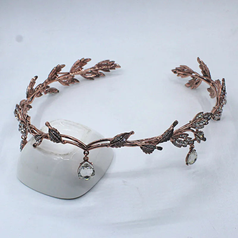 Vintage forehead diamond rhinestone wedding headdress crown hair band in bronze white diamond finish