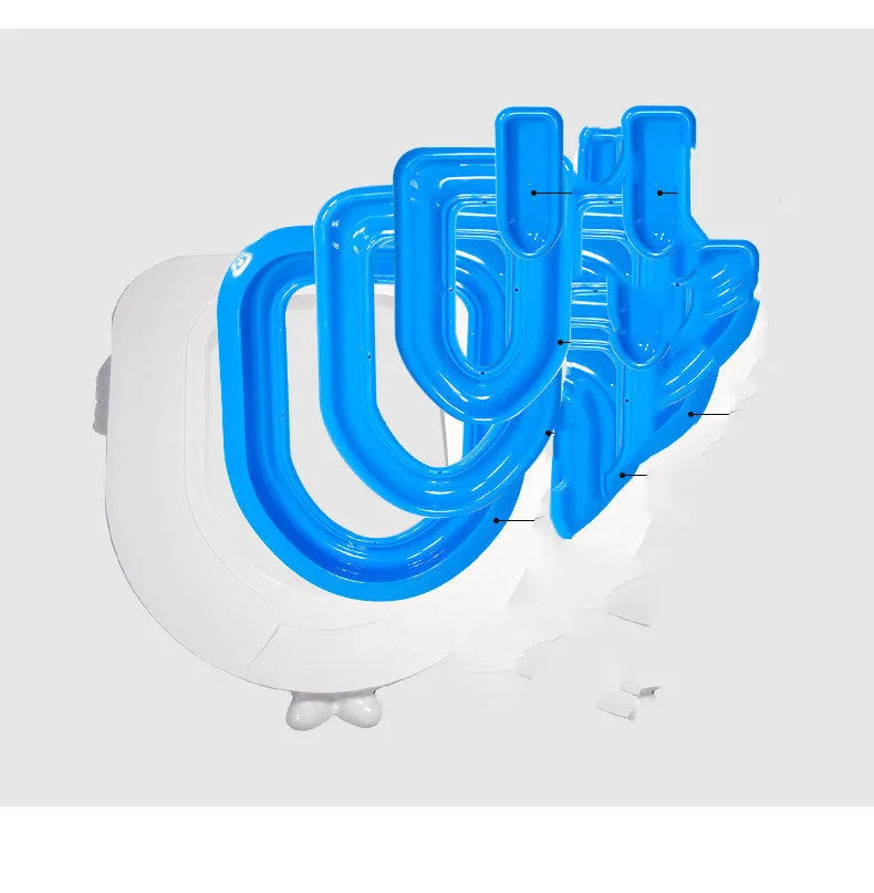 Blue PP cat toilet trainer for household toilet training, 415x423x420mm, on a white toilet seat