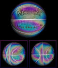 Glowing luminous fluorescent basketball with reflective effect for night games, white and colourful design