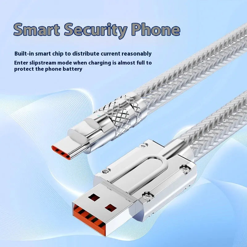 Type C silver grey woven braided data cable with CCC certification super fast 6A charge 1.5 metre