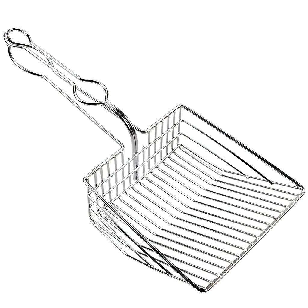 Iron cat litter scoop with electroplating, two size options, small and large, on a neutral background