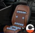 Brown ventilated car seat cushion with multiple cooling fans, connected to a 12V car lighter plug.