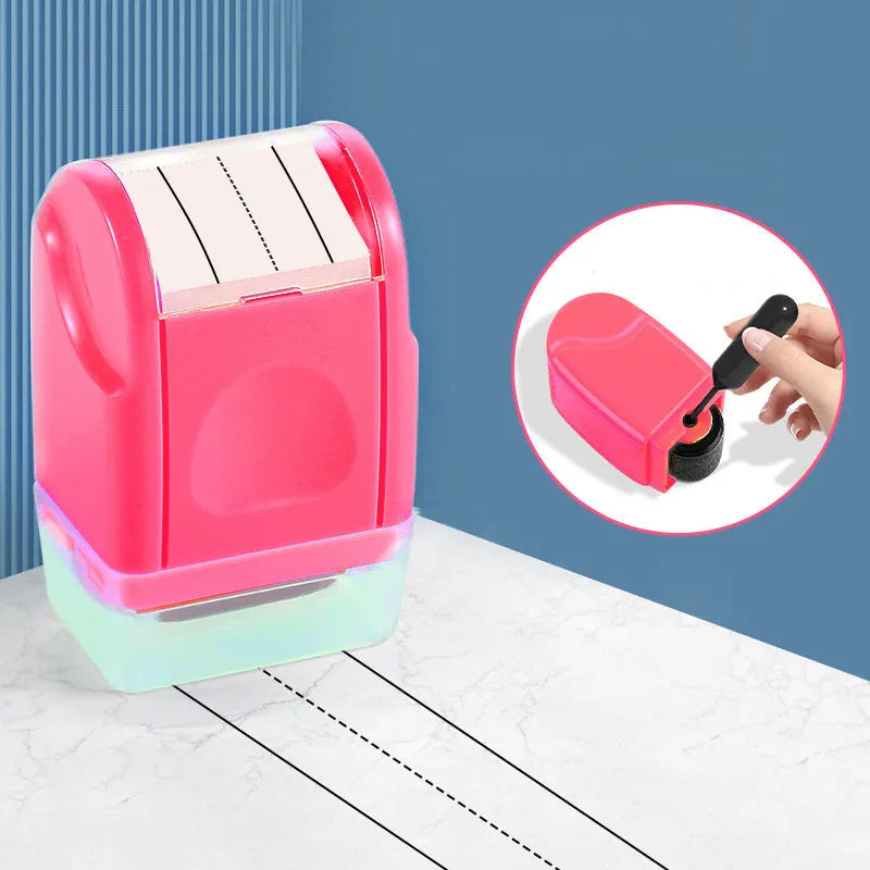 Rectangular plastic roller seal for creating English handwriting lines in seven colour options