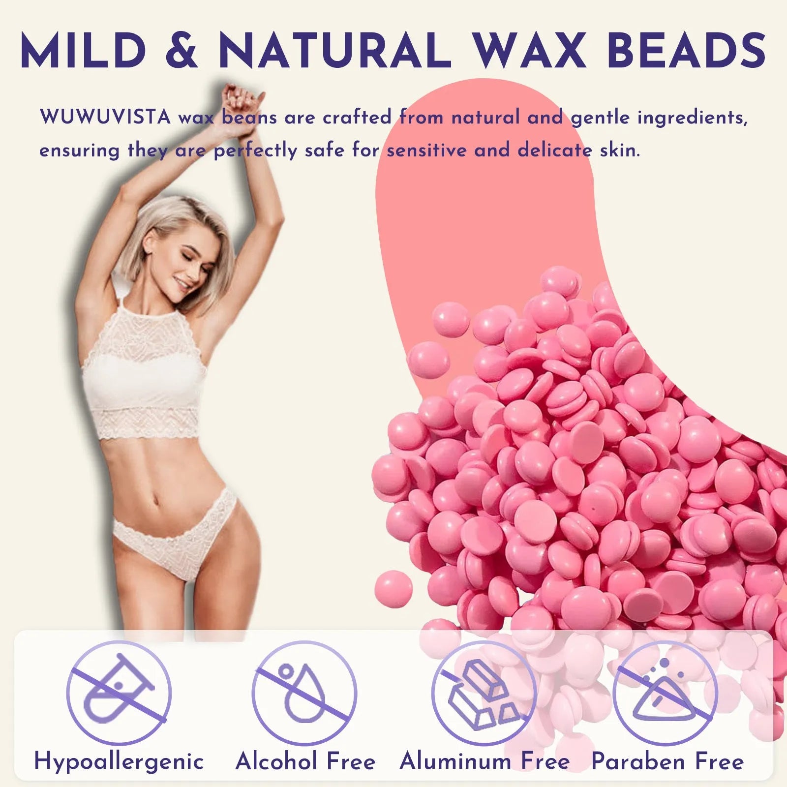 WUWUVISTA 29-piece hard wax kit with compact warmer, wax beans, aftercare lotion, ice masks, and wax sticks