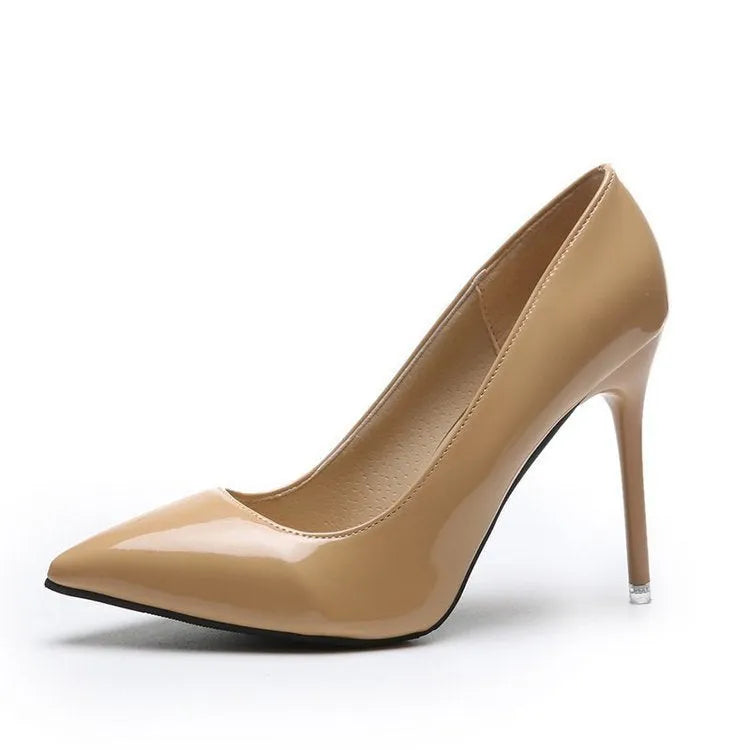 Pointed stiletto low-cut heel pump for plus size women, artificial PU upper, solid colour, rubber outsole