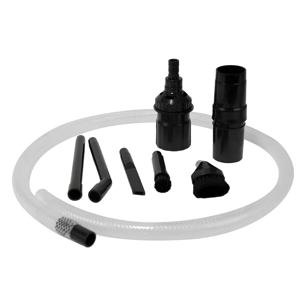 Eight-piece vacuum cleaner accessory set with multiple nozzle heads for small space cleaning.