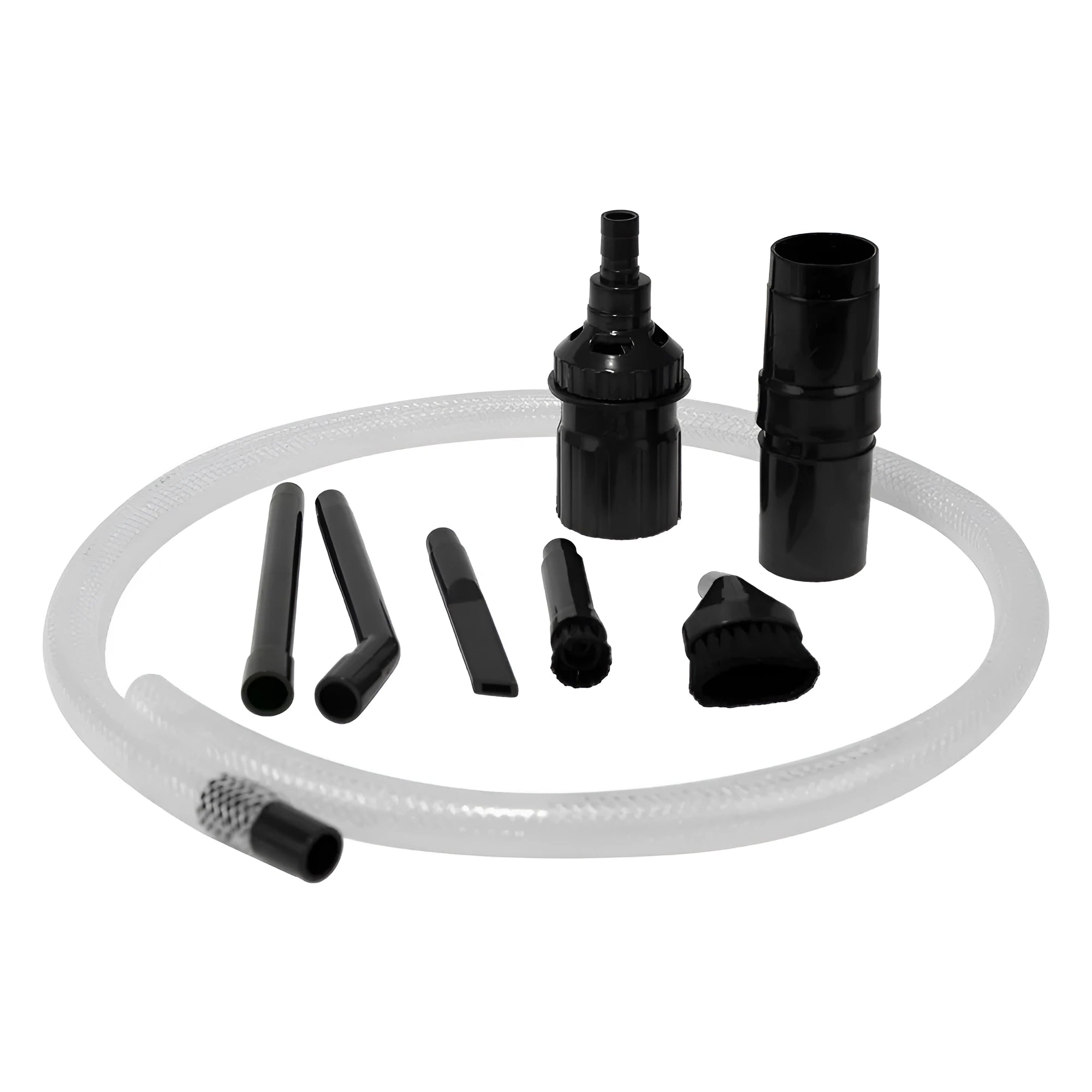 Eight-piece vacuum cleaner accessory set with multiple nozzle heads for small space cleaning.