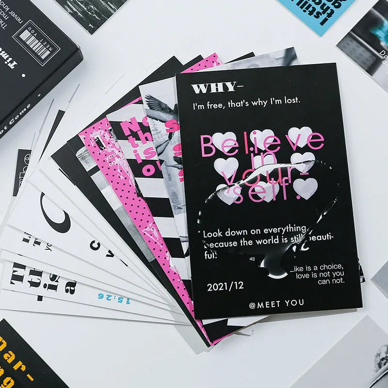 Fresh style greeting postcards showing two printed message designs for simple gifts and blessings.
