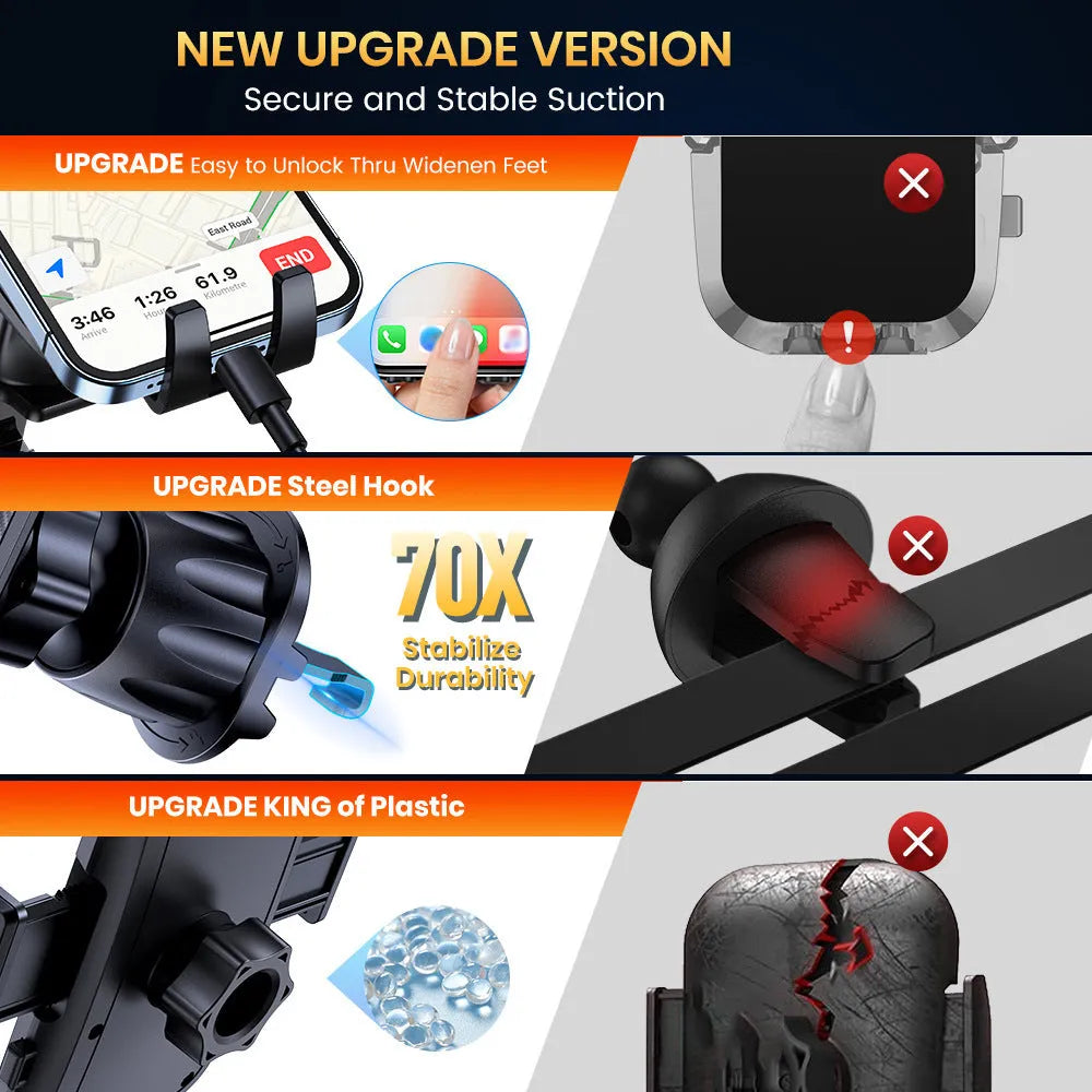 TOPKD46 car phone holder showing multiple bracket styles for dashboard, vent, and windshield installation