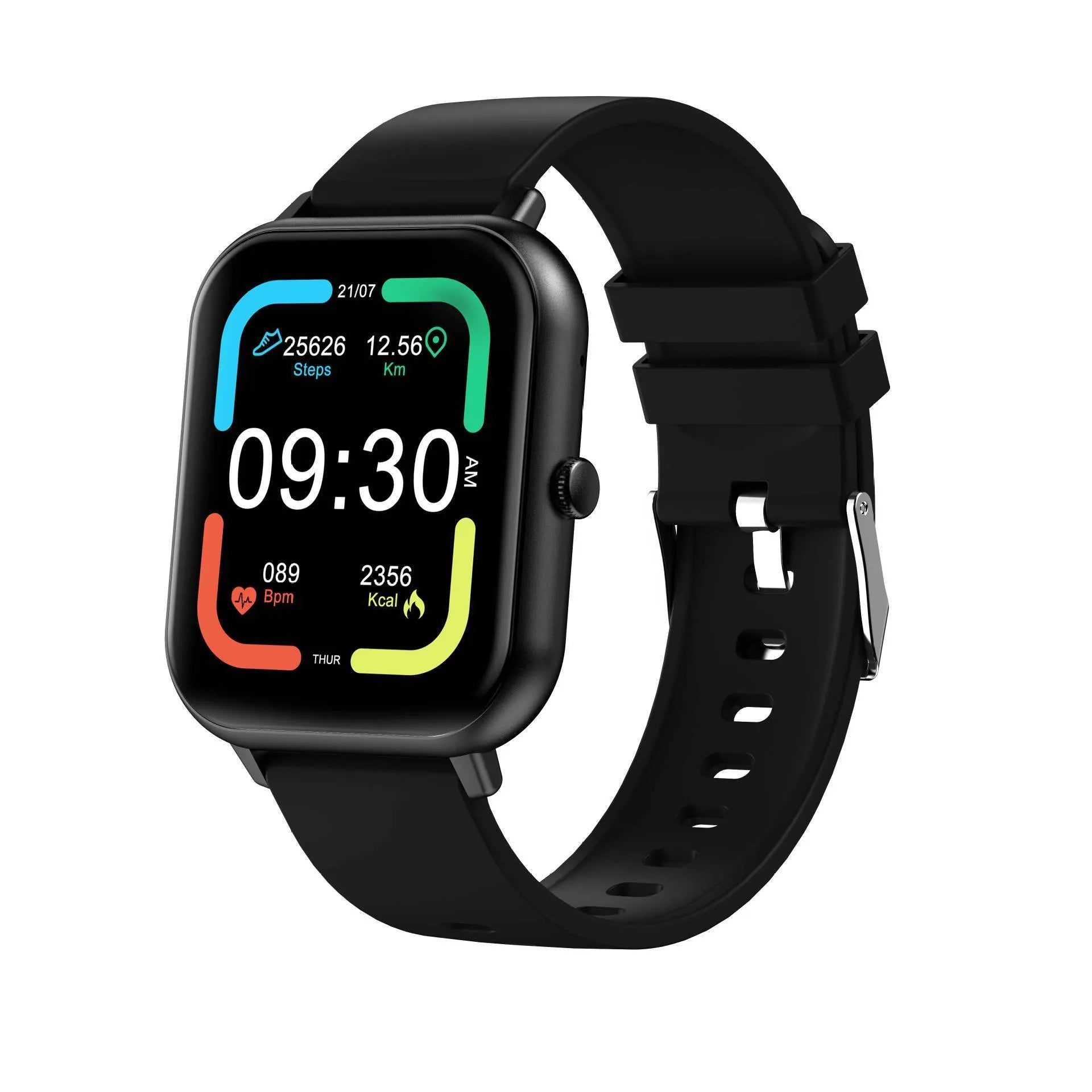Bluetooth smart watch with heart rate monitor and AI voice control in black, silver grey, pink or khaki colours