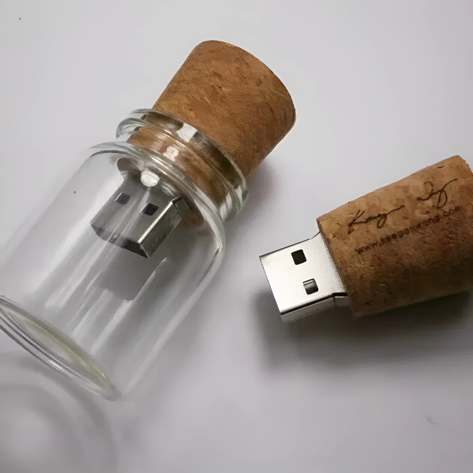 Wooden wish drift bottle USB flash drive with transparent casing showing decorative elements inside