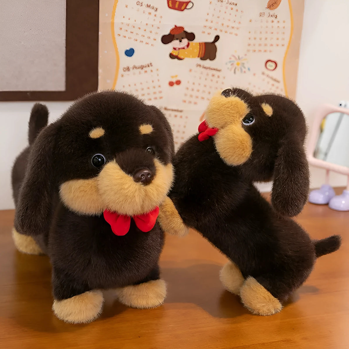 Sausage dog long pillow plush toy in 35cm, 45cm, and 65cm sizes for leg support and sleeping.