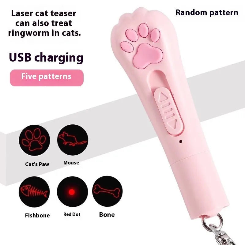 Cat charging pen light toy with feather attachment in cream white, pink, or sky blue colour
