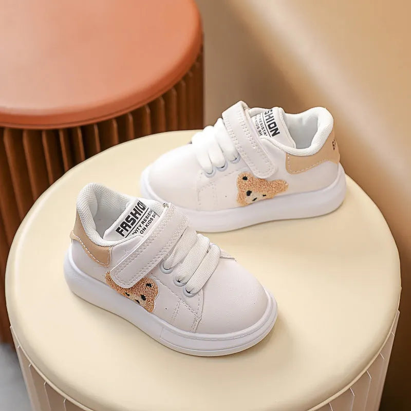 Baby Bear kids cartoon pattern sports shoes in black, green, or khaki with rubber sole