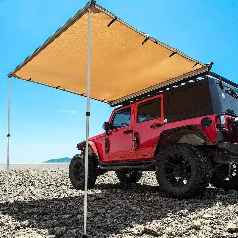 Single layer camping tent with aluminum poles and black glue coating set up for outdoor fishing