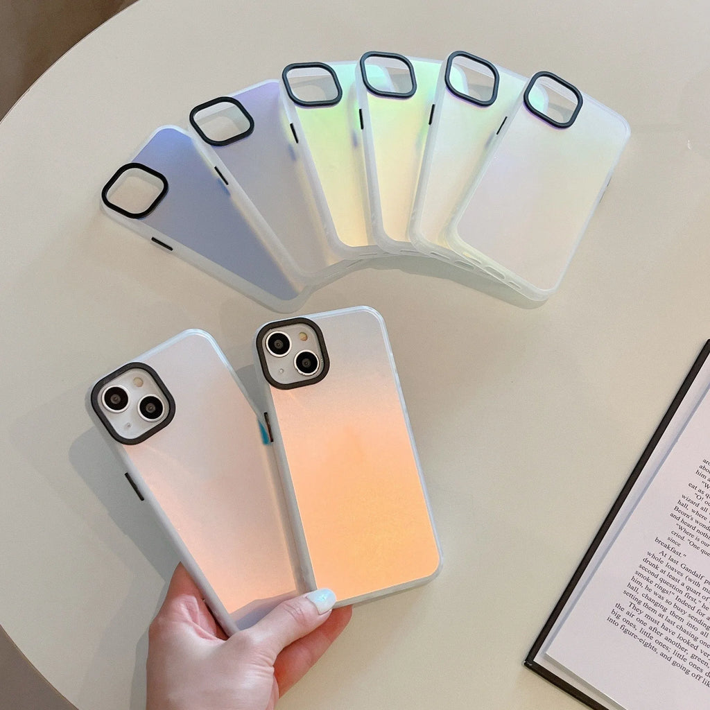 Laser gradient transparent frosted TPU phone case for iPhone showing colour effect