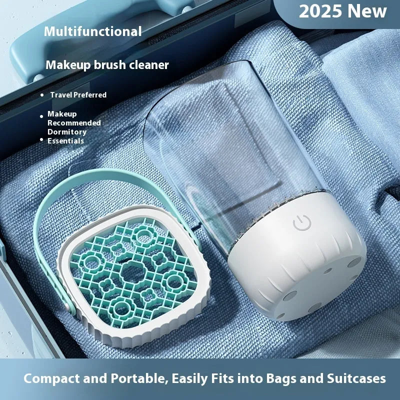 White rechargeable electric cleaning brush for makeup tools with 24cm plastic body and data cable